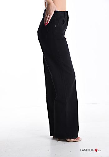 wide leg Jeans aus Baumwolle mit Knöpfen mit Reißverschluss mit Taschen - ph 3