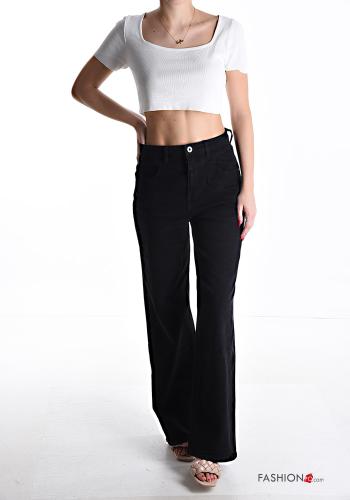 wide leg Jeans aus Baumwolle mit Knöpfen mit Reißverschluss mit Taschen - ph 5