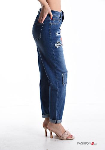 Jeans in Cotone denim strappati con tasche con zip - ph 3
