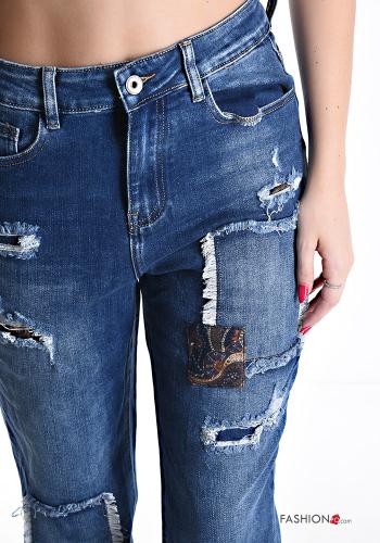 Jeans in Cotone denim strappati con tasche con zip - ph 4