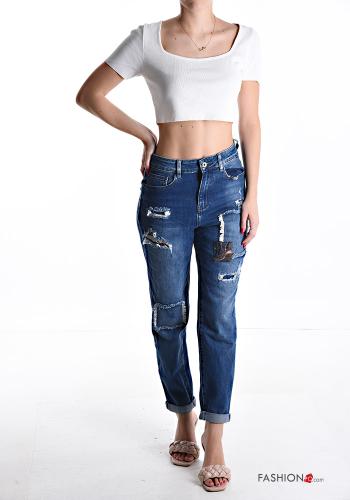 Jeans in Cotone denim strappati con tasche con zip - ph 5