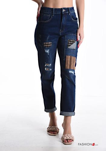 Denim zerrissene destroyed Jeans aus Baumwolle mit Taschen mit Reißverschluss