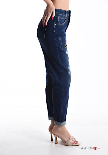 Denim zerrissene destroyed Jeans aus Baumwolle mit Taschen mit Reißverschluss - ph 3
