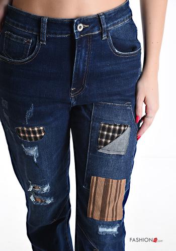 Denim zerrissene destroyed Jeans aus Baumwolle mit Taschen mit Reißverschluss - ph 4