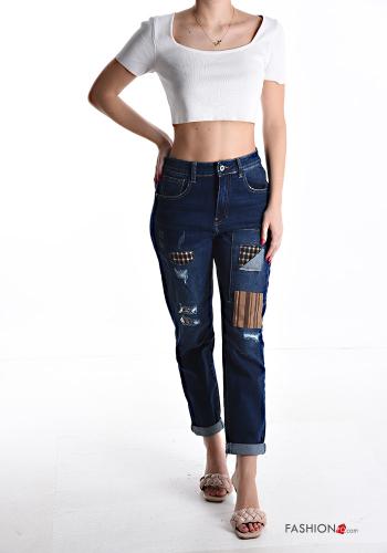 Denim zerrissene destroyed Jeans aus Baumwolle mit Taschen mit Reißverschluss - ph 5