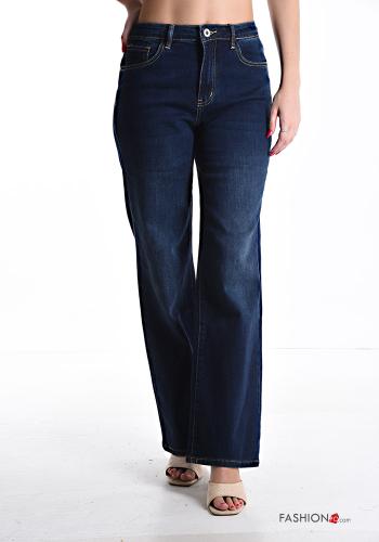 Denim wide leg Jeans aus Baumwolle mit Taschen mit Reißverschluss - ph 1
