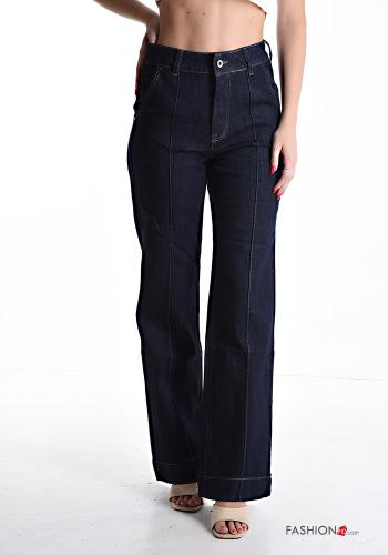 Denim ausgestellte Jeans aus Baumwolle mit Taschen mit Reißverschluss - ph 1