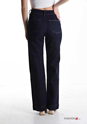 Denim ausgestellte Jeans aus Baumwolle mit Taschen mit Reißverschluss - ph 2