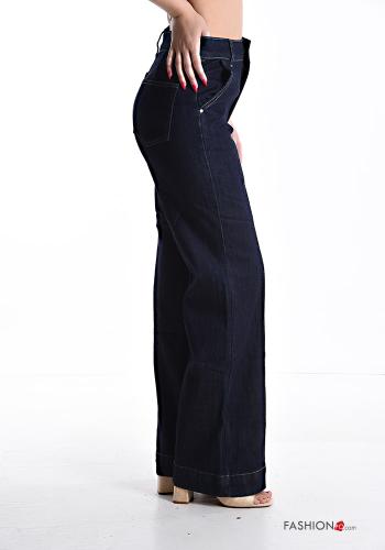 Denim ausgestellte Jeans aus Baumwolle mit Taschen mit Reißverschluss - ph 3