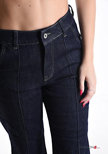 Denim ausgestellte Jeans aus Baumwolle mit Taschen mit Reißverschluss - ph 4