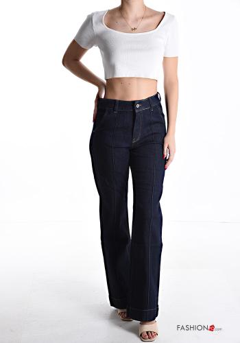 Denim ausgestellte Jeans aus Baumwolle mit Taschen mit Reißverschluss - ph 5