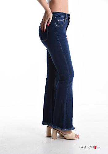 Denim ausgestellte Jeans aus Baumwolle mit Taschen mit Reißverschluss - ph 3