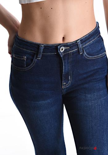 Denim ausgestellte Jeans aus Baumwolle mit Taschen mit Reißverschluss - ph 4