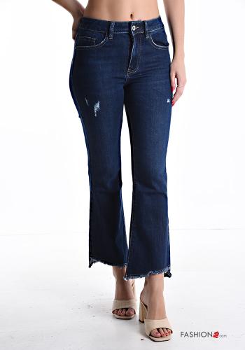 Denim ausgestellte Jeans aus Baumwolle mit Taschen mit Reißverschluss - ph 1