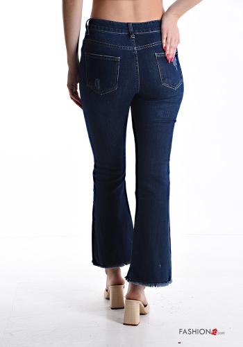 Denim ausgestellte Jeans aus Baumwolle mit Taschen mit Reißverschluss - ph 2