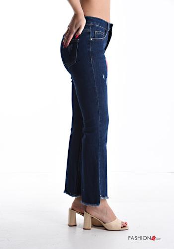 Denim ausgestellte Jeans aus Baumwolle mit Taschen mit Reißverschluss - ph 3