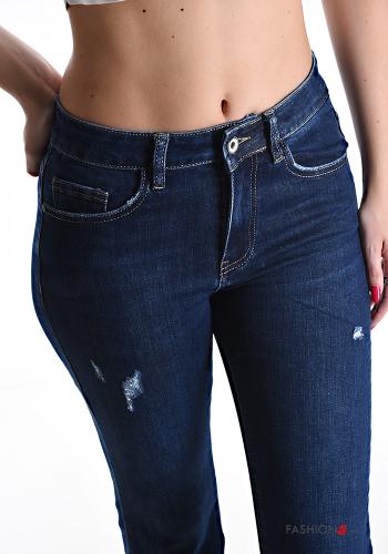 Denim ausgestellte Jeans aus Baumwolle mit Taschen mit Reißverschluss - ph 4