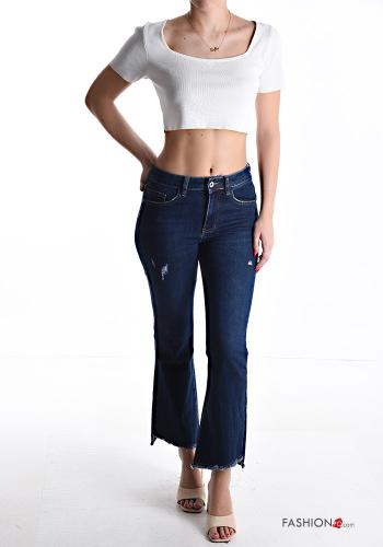 Denim ausgestellte Jeans aus Baumwolle mit Taschen mit Reißverschluss - ph 5