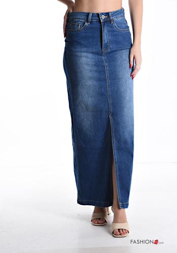 Jupe en Coton en denim longue avec poches à boutons avec fonte avec fermeture éclair