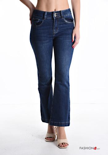 Jeans en Coton évasé avec poches avec fermeture éclair - ph 1