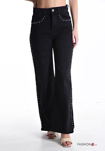 wide leg Cotton Jeans with buttons with pockets with studs with zip - ph 1