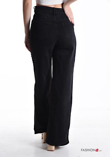 wide leg Cotton Jeans with buttons with pockets with studs with zip - ph 2