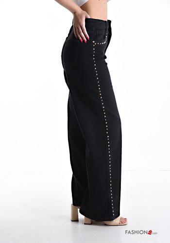 wide leg Cotton Jeans with buttons with pockets with studs with zip - ph 3