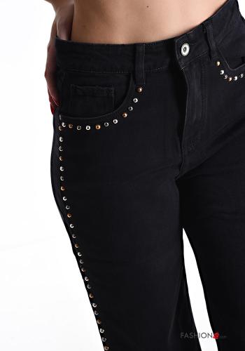 wide leg Cotton Jeans with buttons with pockets with studs with zip - ph 4