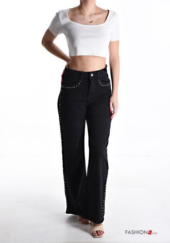 wide leg Cotton Jeans with buttons with pockets with studs with zip - ph 5