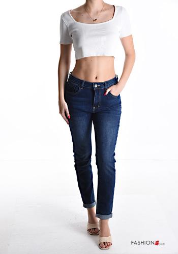 Calças de ganga em Algodão skinny com bolsos com fecho - ph 5