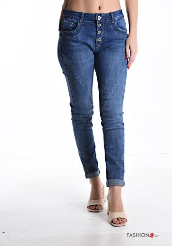 Jeans in Cotone skinny con tasche con bottoni con zip - ph 1