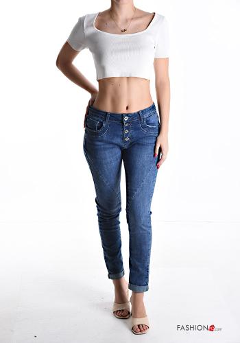 Jeans in Cotone skinny con tasche con bottoni con zip - ph 5