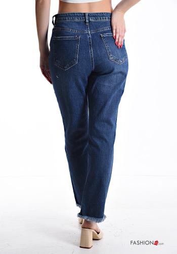 Denim Jeans aus Baumwolle mit Taschen mit Strasssteinen mit Reißverschluss - ph 2