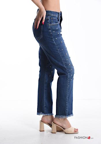 Denim Jeans aus Baumwolle mit Taschen mit Strasssteinen mit Reißverschluss - ph 3