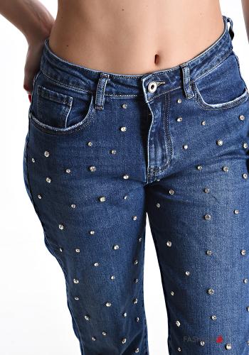 Denim Jeans aus Baumwolle mit Taschen mit Strasssteinen mit Reißverschluss - ph 4