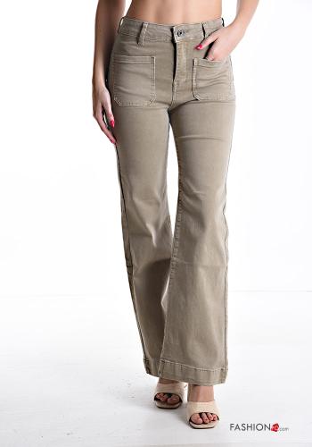 Pantalone in Cotone a zampa con tasche con zip - ph 1