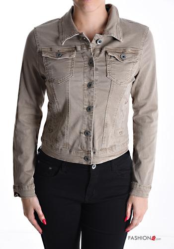 Giacca in Cotone corto denim maniche lunghe con bottoni con tasche - ph 1