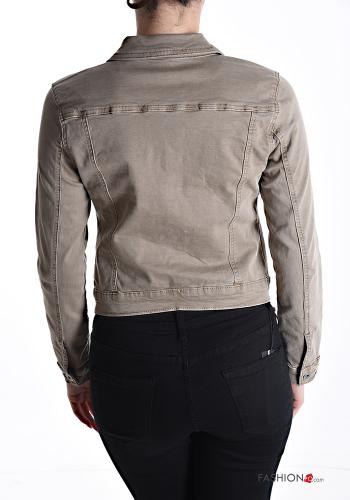 Giacca in Cotone corto denim maniche lunghe con bottoni con tasche - ph 2
