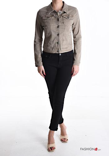 Giacca in Cotone corto denim maniche lunghe con bottoni con tasche - ph 5