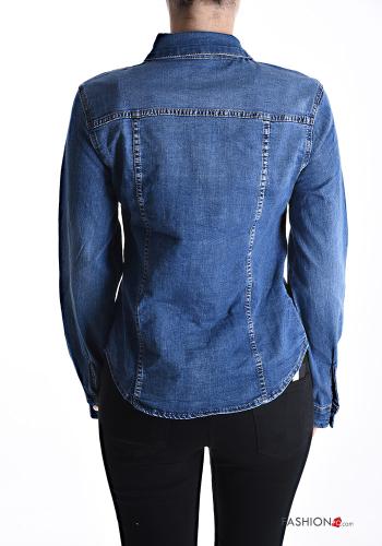 Denim mit kragen Hemd aus Baumwolle mit Knöpfen mit Taschen - ph 2