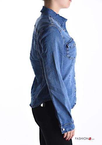 Denim mit kragen Hemd aus Baumwolle mit Knöpfen mit Taschen - ph 3