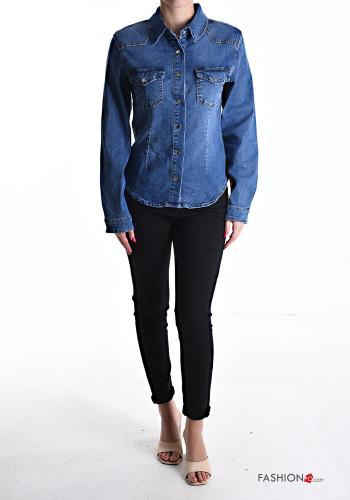 Denim mit kragen Hemd aus Baumwolle mit Knöpfen mit Taschen - ph 5