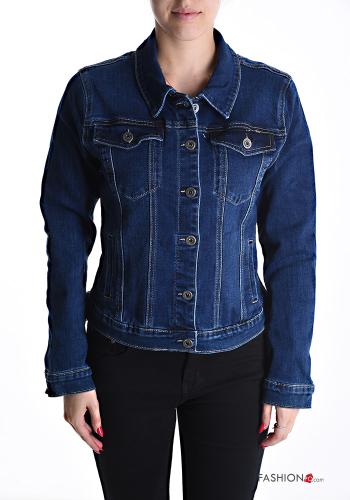 Chaqueta de Algodón tela vaquera Patrón bordado con botones con bolsillos - ph 1