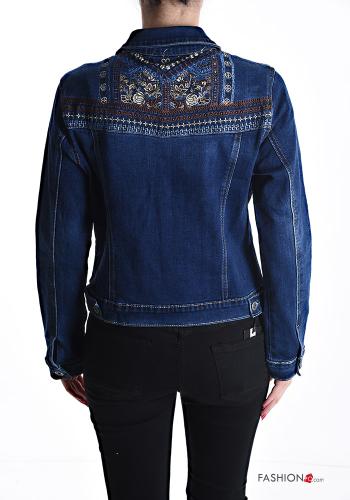 Chaqueta de Algodón tela vaquera Patrón bordado con botones con bolsillos - ph 2