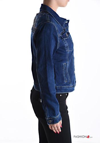Chaqueta de Algodón tela vaquera Patrón bordado con botones con bolsillos - ph 3