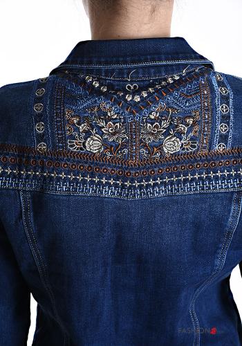 Chaqueta de Algodón tela vaquera Patrón bordado con botones con bolsillos - ph 4