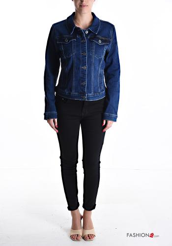 Chaqueta de Algodón tela vaquera Patrón bordado con botones con bolsillos - ph 5