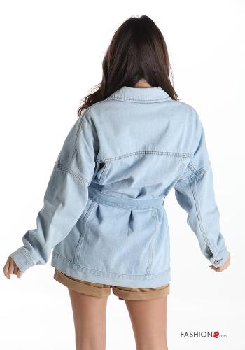 Giacca in Cotone denim con bottoni con cintura con tasche - ph 2