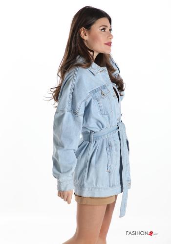 Giacca in Cotone denim con bottoni con cintura con tasche - ph 3