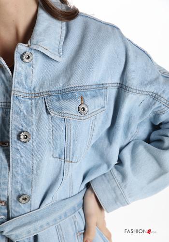 Giacca in Cotone denim con bottoni con cintura con tasche - ph 4